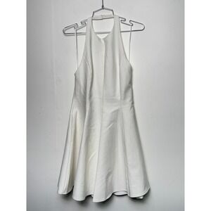 ZARA White Halter Neck Fit Flare Dress Mini Polyester Size L